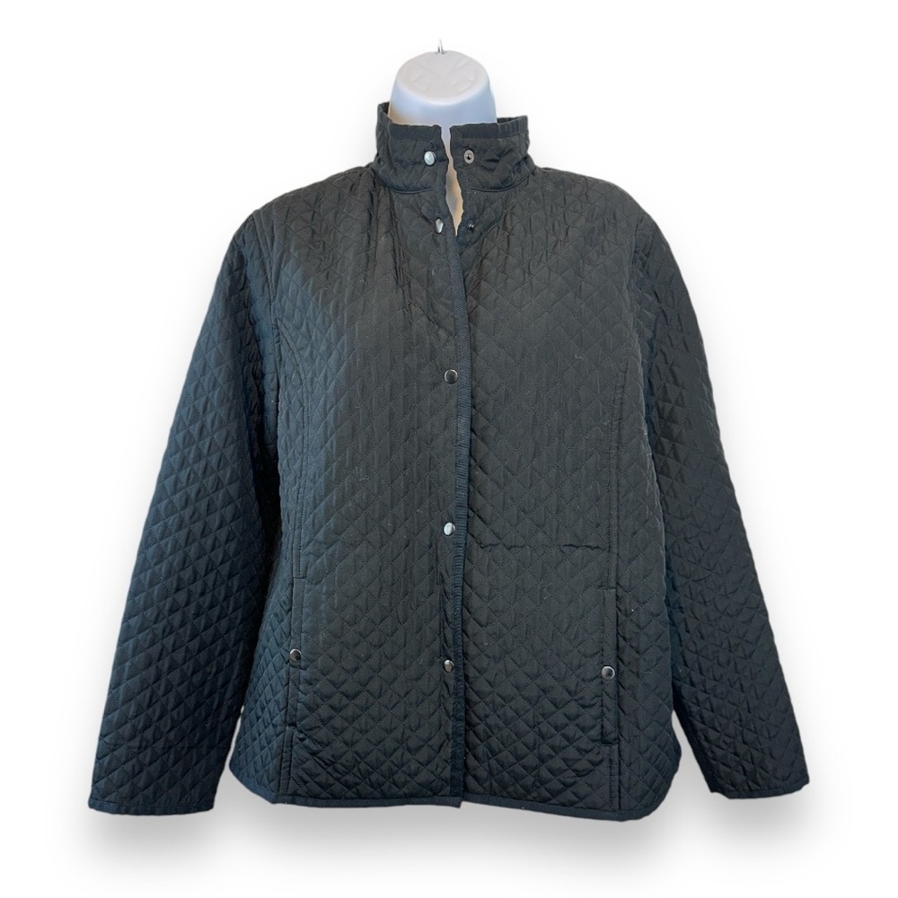 First Issue Liz Claiborne Quilted Black Jacket Women’s Size Large Snap Up